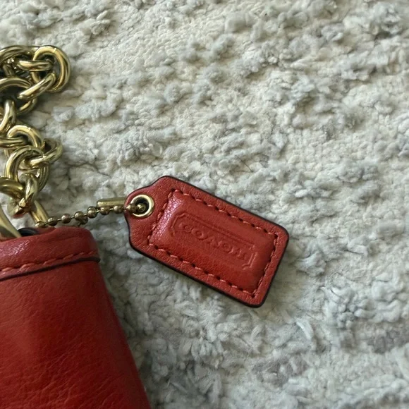 Coach Red Leather Wristlet with Gold Chain Strap - Picture 5 of 5